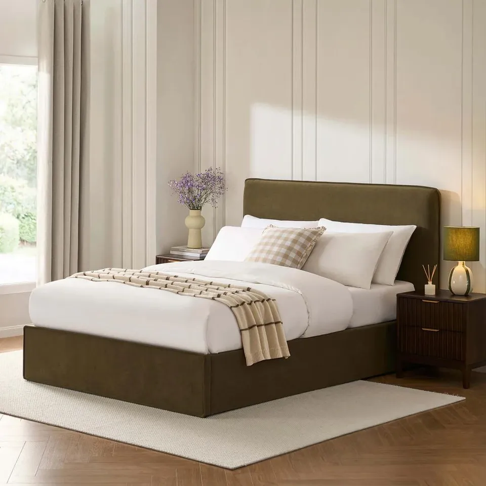 BOXED DUSK OSLO OTTOMAN STORAGE BED - OLIVE // SIZE: 4FT6 DOUBLE (2 BOXES)