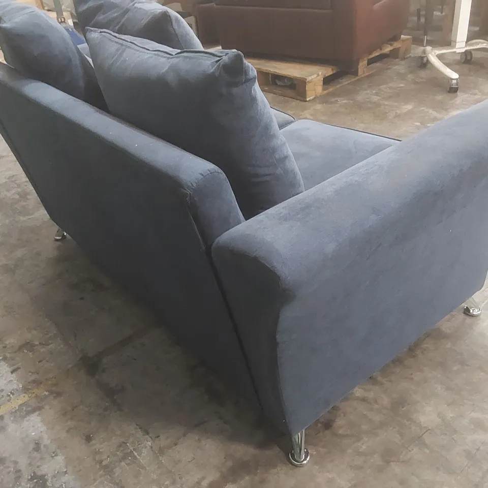 DESIGNER FABRIC UPHOLSTERED 2 SEATER SOFA - NAVY