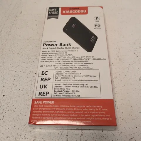 POWER BANK 20000MAH USB-C/USB-A QUICK CHARGE – P11D (XIAODODOU)