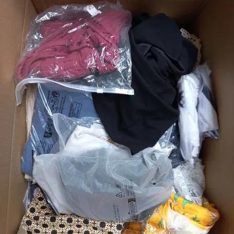 LARGE BOX OF APPROXIMATELY 25 ASSORTED CLOTHING ITEMS IN VARIOUS COLOURS, STYLES AND SIZES - COLLECTION ONLY