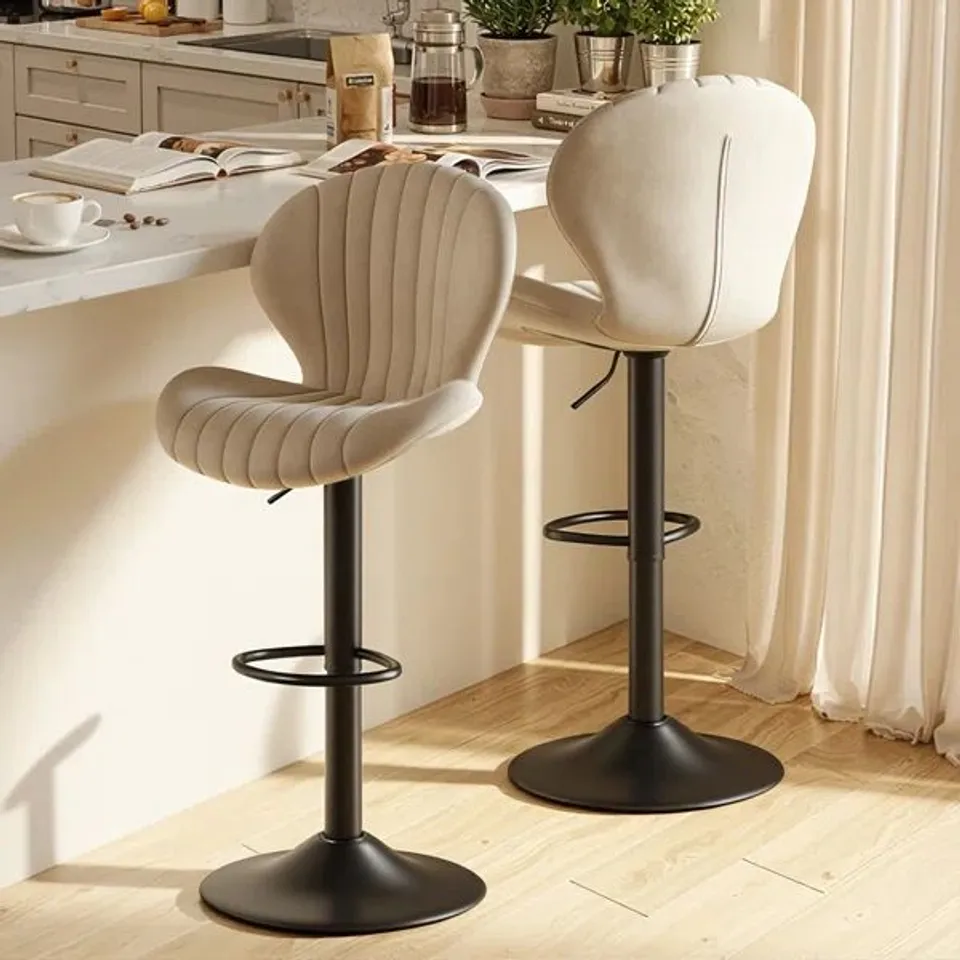 BOXED BAR STOOLS SET OF 2 MODERN SWIVEL BAR CHAIRS - BEIGE (1 BOX)