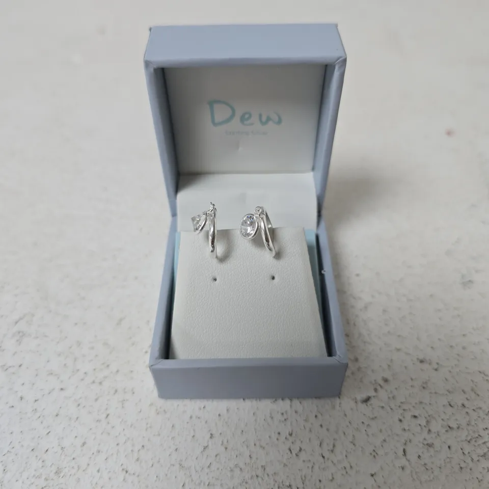 DEW STIRLING SILVER HINGE HOOP EAR RINGS IN BOX