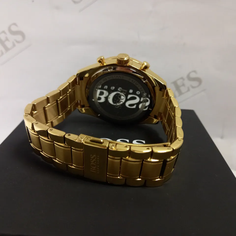 HUGO BOSS GOLD EFFECT TRIPLE DIAL WATCH WITH BRACELET STRAP