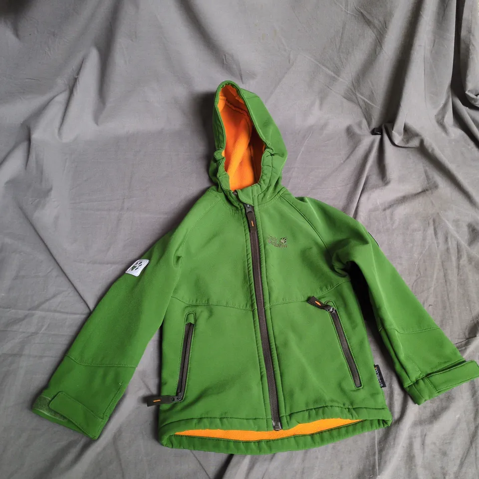 JACK WOLFSKIN KIDS' JACKET – GREEN WITH ORANGE FLEECE LINING, UK 3-4 (EU 164)