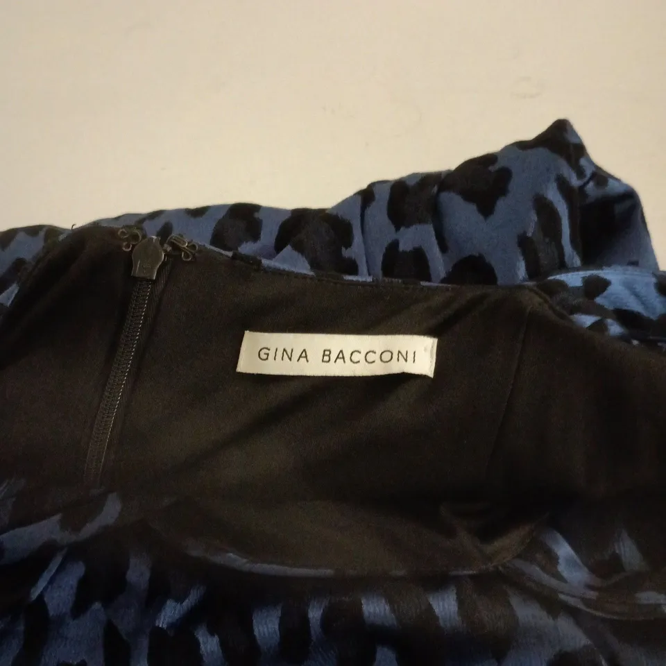 GINA BACCONI BLACK/BLUE PATTERN DRESS UK 16