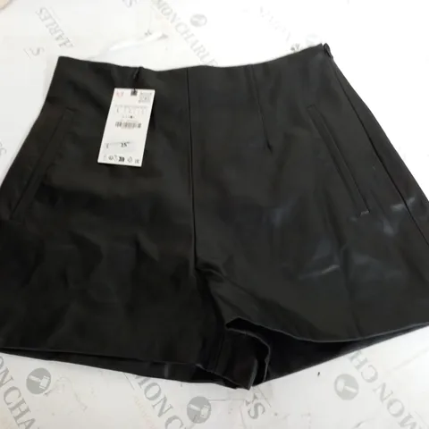 ZARA BLACK FAUX LEATHER SHORTS - UK L