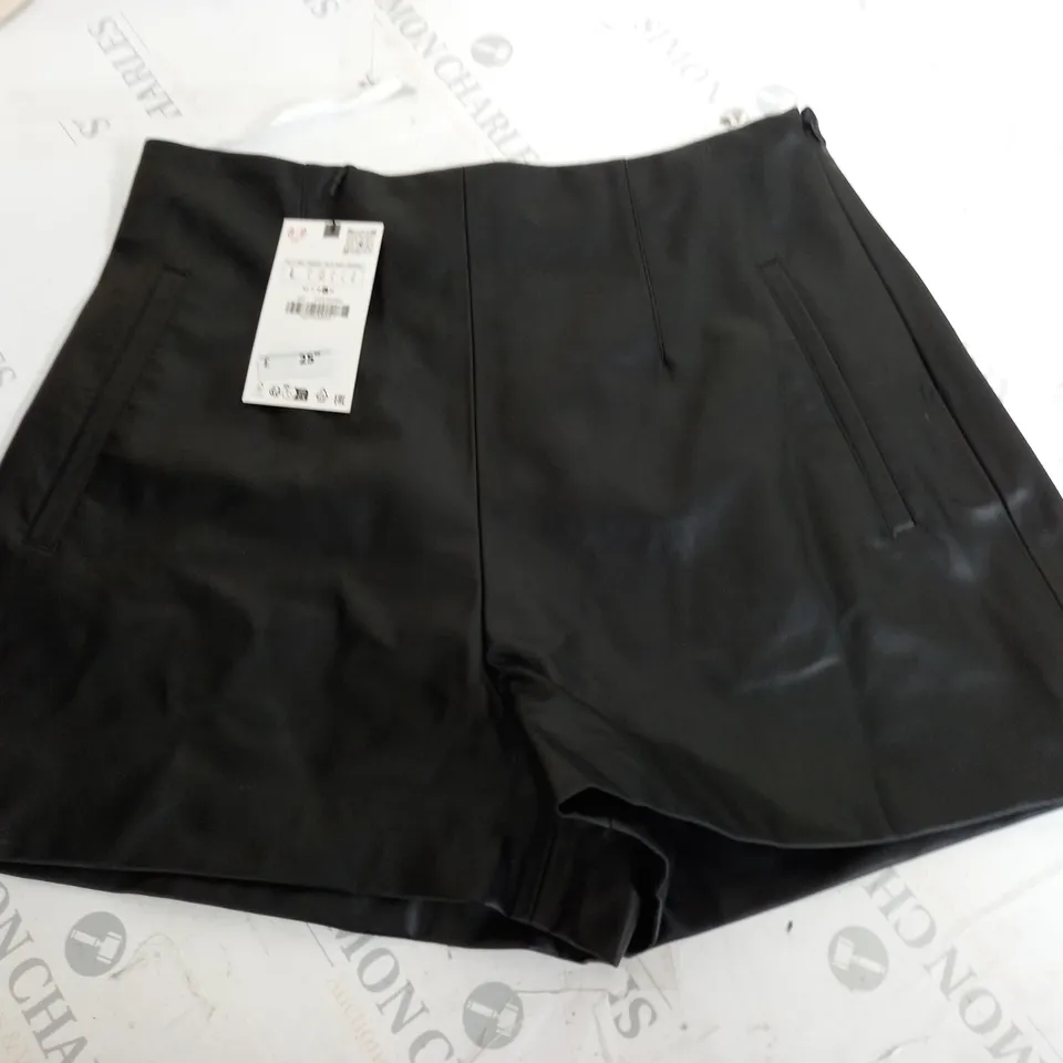 ZARA BLACK FAUX LEATHER SHORTS - UK L