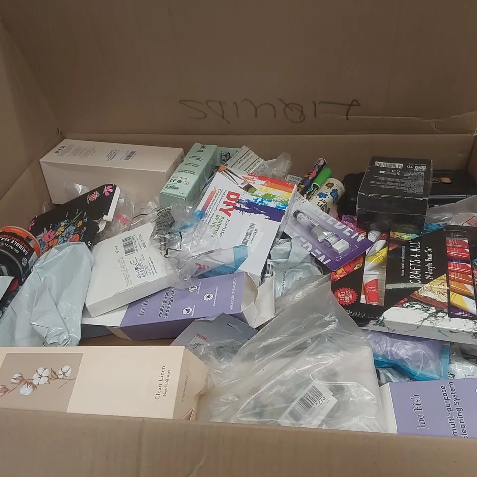 PALLET CONTAINING A VERY LARGE QUANTITY OF ASSORTED ITEMS INCLUDING: PAINTING ITEMS, REED DIFFUSER, GRIDDLE SEASONING, TOUCH UP PAINT ECT