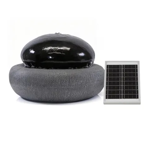 BOXED SOLAR-POWERED BLACK PEBBLE WATER FOUNTAIN