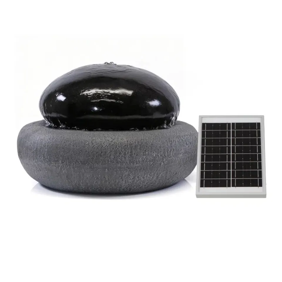 BOXED SOLAR-POWERED BLACK PEBBLE WATER FOUNTAIN
