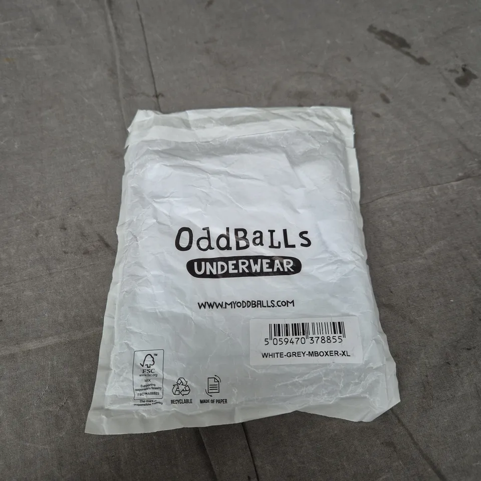 OddBalls Underwear – White/Grey Boxer Shorts, XL