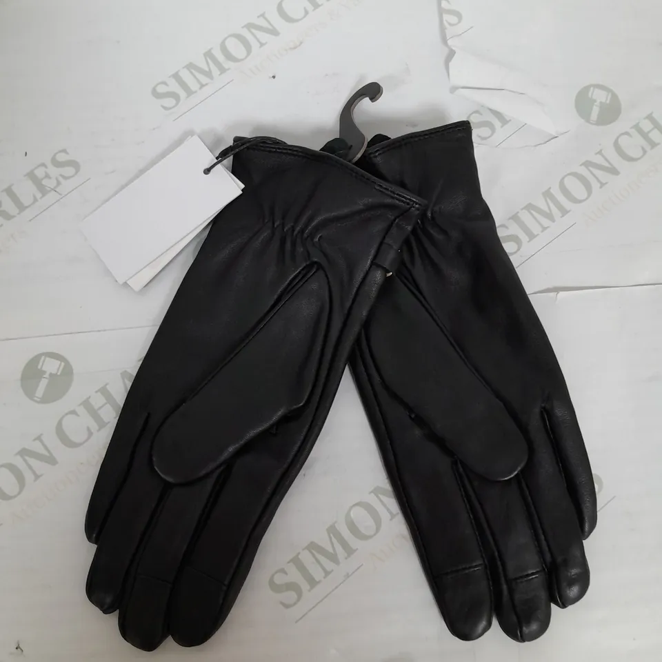 DUNE LONDON LEATHER GOLD SNAFFLE DTEAI GLOVES IN BLAK SIE M/L