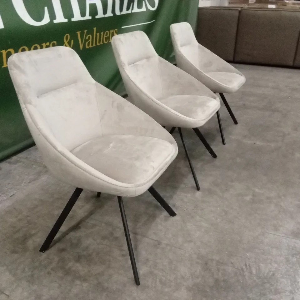 SET OF 3 DANETTI CLEO CHAMPAGNE VELVET SWIVEL CHAIRS