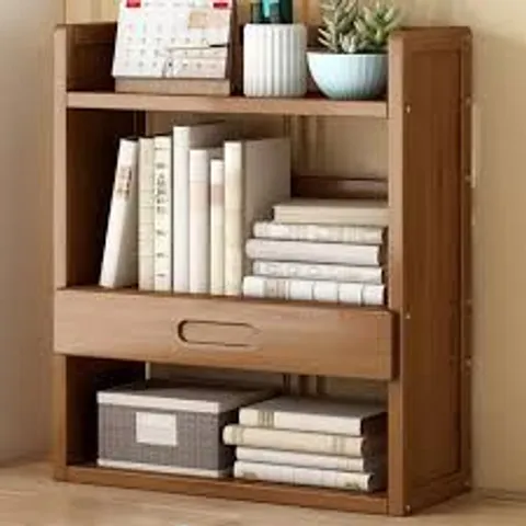 BOXED LIVING AND HOME SINGLE DRAWER 3 SHELF BROWN BAMBOO DESKTOP BOOKSHELF