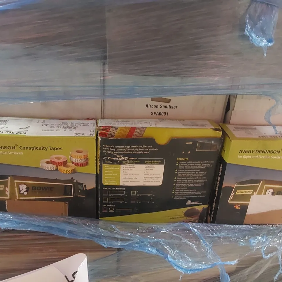 PALLET CONTAINING A LARGE QUANTITY OF ASSORTED ITEMS INCLUDING: ASHTREE VEHICLE SAFETY MIRRORS, CONSPICUITY TAPE, ASSORTED NUTS & BOLTS ECT