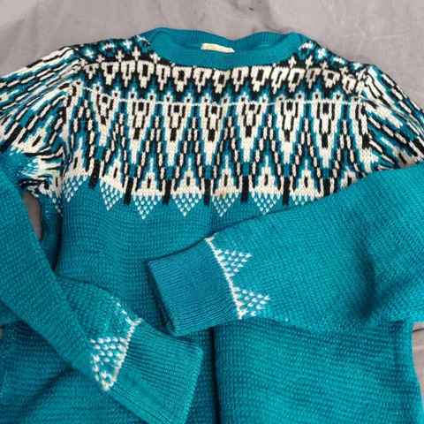 KANDEL NORDIC KNIT SWEATER – TEAL, M