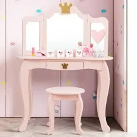 BOXED COSTWAY KIDS DRESSING TABLE WITH STOOL - WHITE (1 BOX)