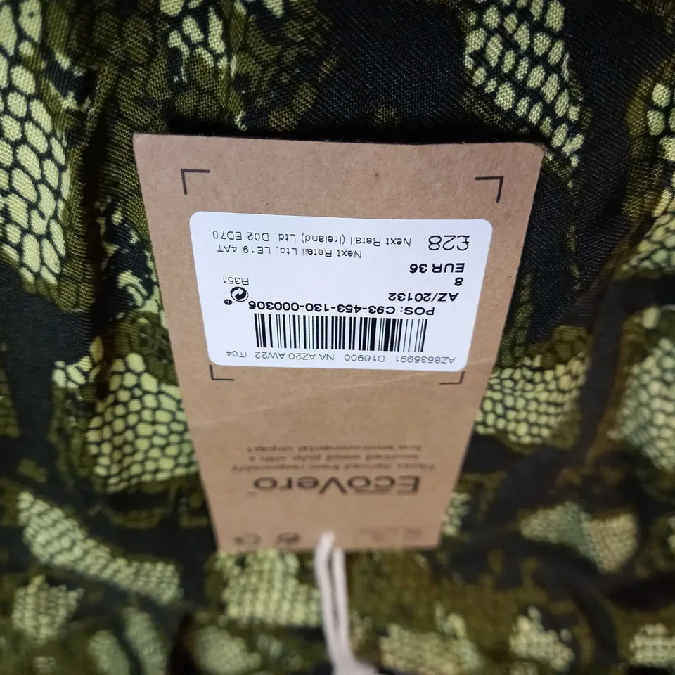 NEXT GREEN/SNAKESKIN PRINT SMOCK DRESS - SIZE 8