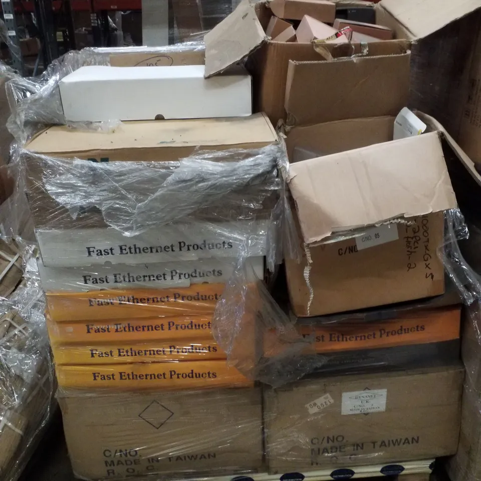PALLET CONTAINING ASSORTED PRODUCTS INCLUDING GIGABIT ETHERNET ADAPTER, WIRELESS LAN CARDBUS & 24 PORT ETHERNET SWITCH