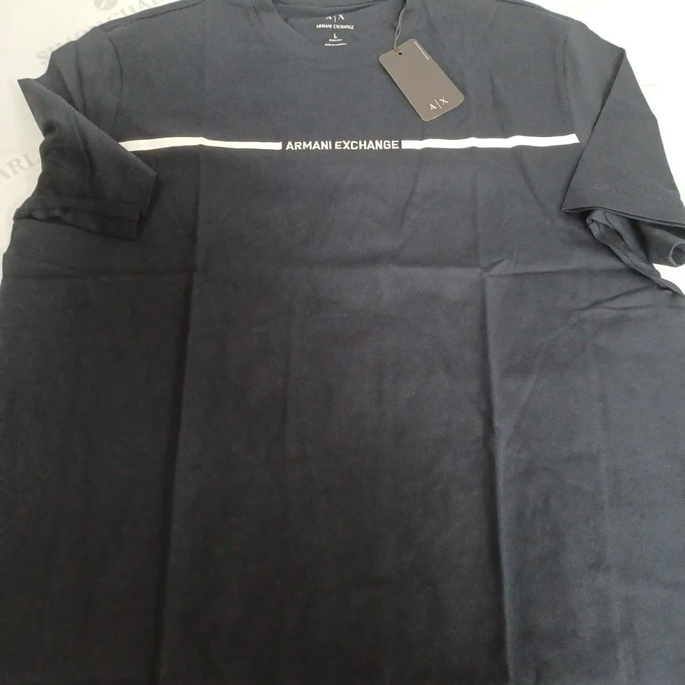 ARMANI EXCHANGE BLACK STRIPE T-SHIRT - LARGE