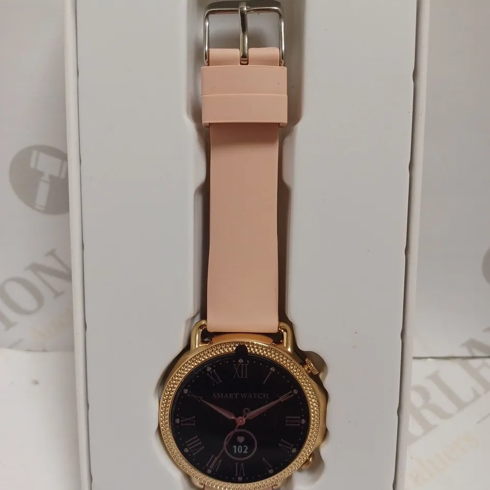 BOXED SMART WATCH - ROSE GOLD EFFECT FACE WITH PEACH RUBBER STRAP