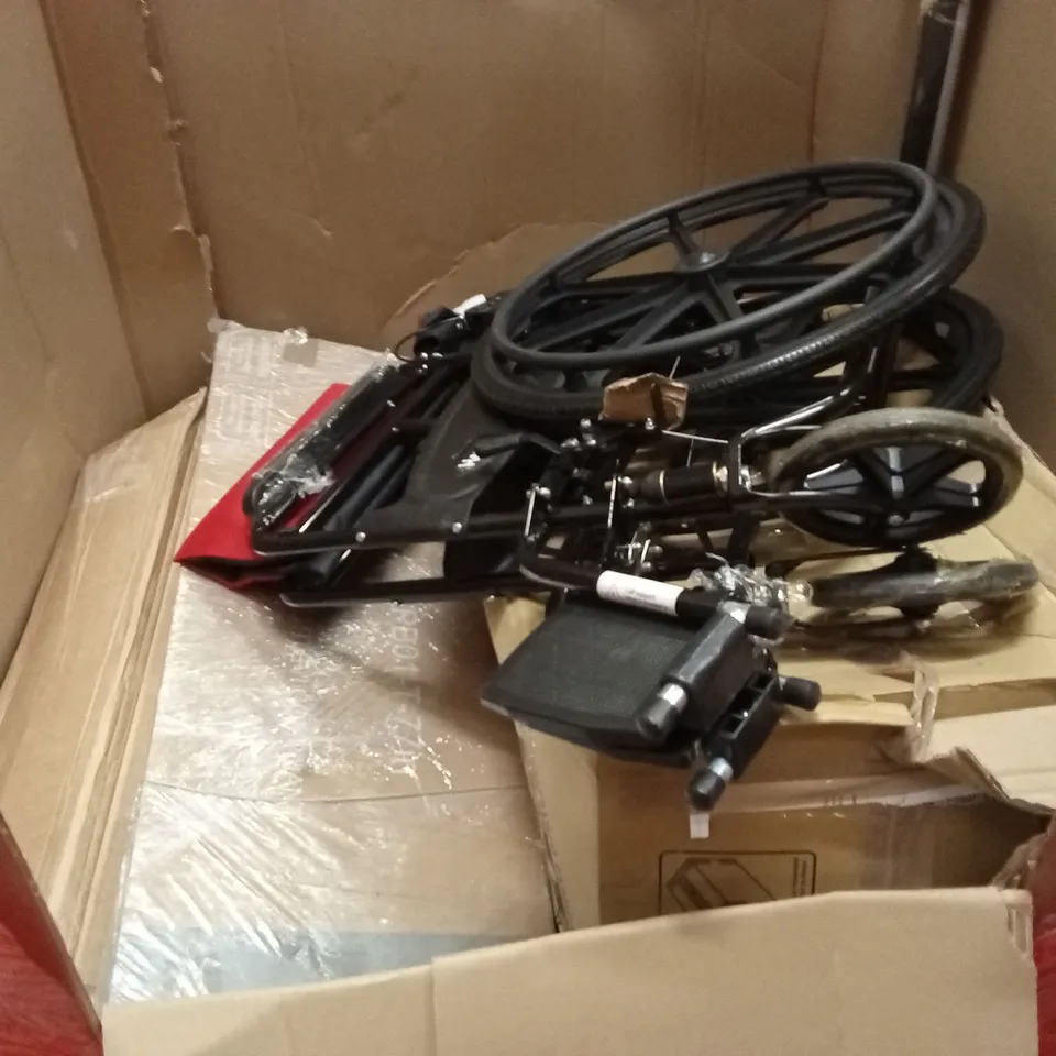 PALLET OF ASSORTED HOUSEHOLD GOODS AND PRODUCTS TO INCLUDE; WHEELCHAIR, OFFICE CHAIR, TOILET SEAT, LED BATHROOM MIRROR ETC