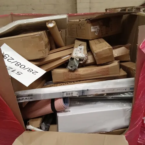 PALLET OF ASSORTED HOUSEHOLD GOODS AND PRODUCTS TO INCLUDE; RETRACTABLE BABY GATES, AIR COOLER, FOOTBALL GOAL ETC