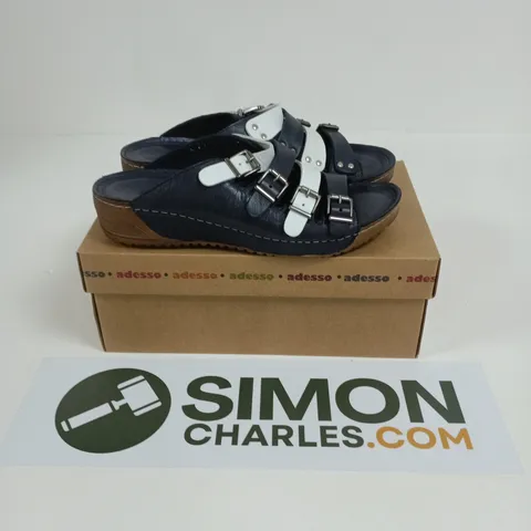 BOXED PAIR OF ADESSO OPEN TOES STRAPPY SHOES IN NAVY - SIZE 40