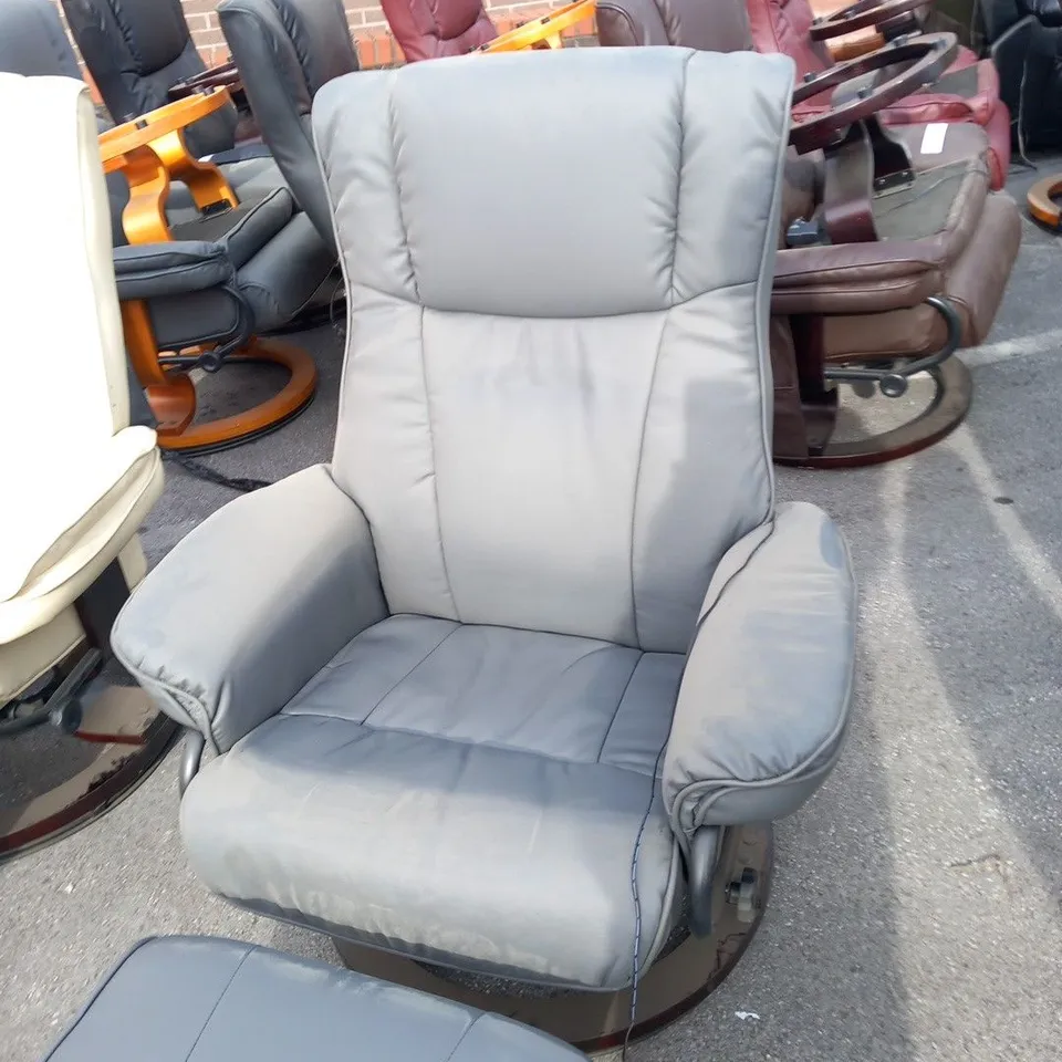 DESIGNER SANTIAGO GREY SWIVEL CHAIR WITH FOOTSTOOL