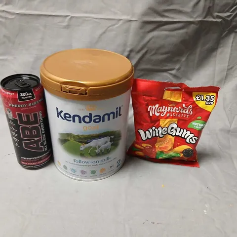 APPROXIMATELY 14 ASSORTED PRODUCTS TO INCLUDE; ABE CHERRY SLUSHIE, KENDAMIL GOAT AND MAYNARDS WINEGUMS