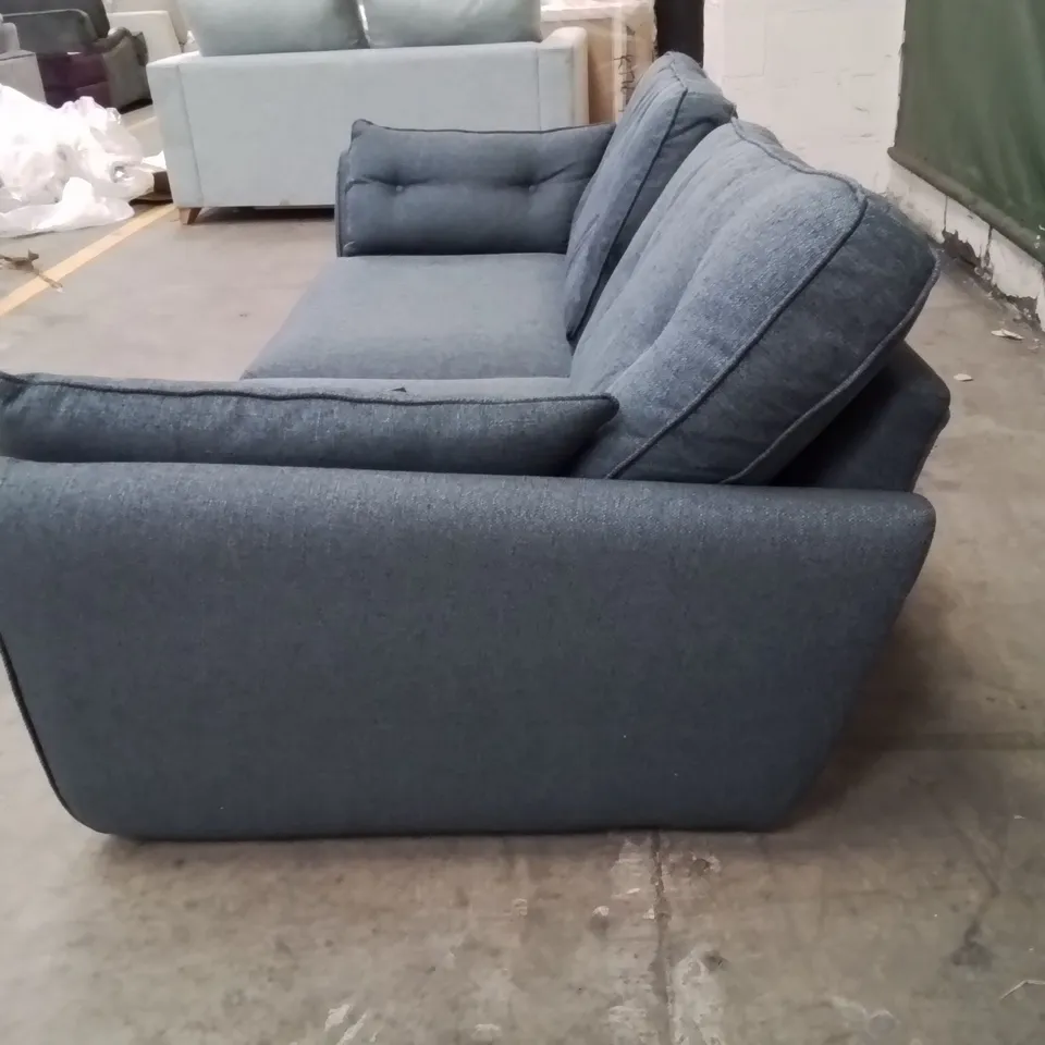 QUALITY DESIGNER BLUE FABRIC UPHOLSTERED 3 SEATER SOFA