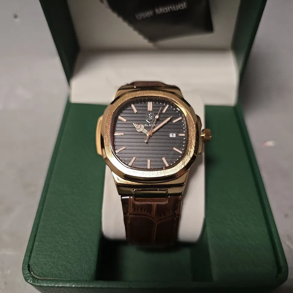 FRANK SCHMIDT WATCH – TEXTURED DIAL WITH DATE – LEATHER STRAP- MODEL: FSL AMBASSADOR – 3ATM WATER RESISTANT – GIFT BOX