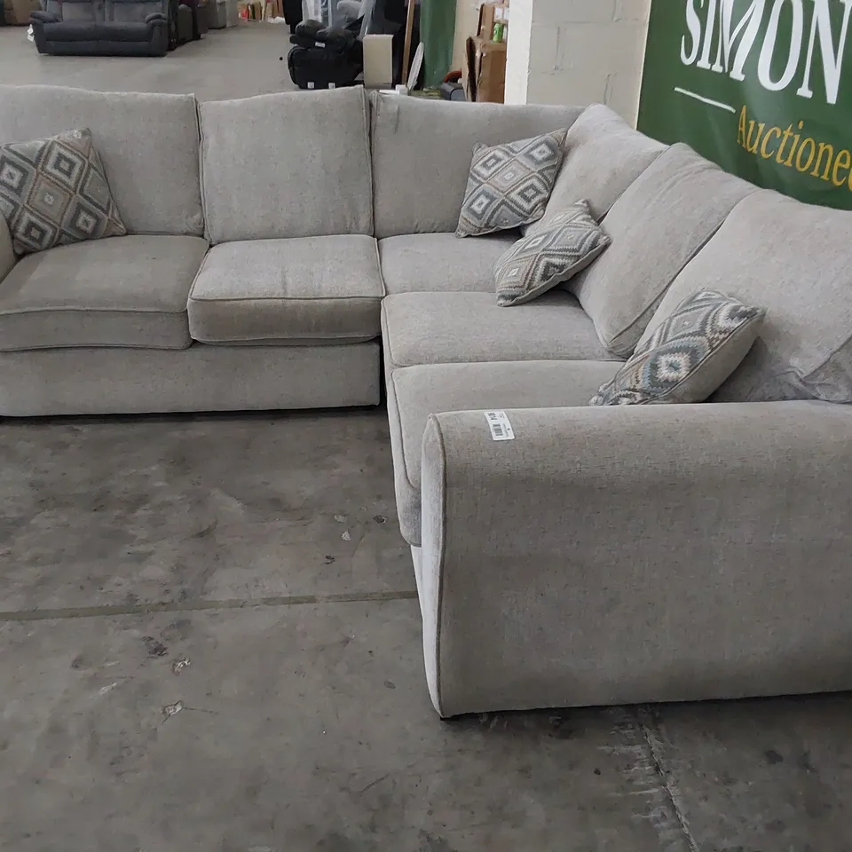 DESIGNER CORNER GROUP LIGHT GREY FABRIC WITH SCATTER CUSHIONS 