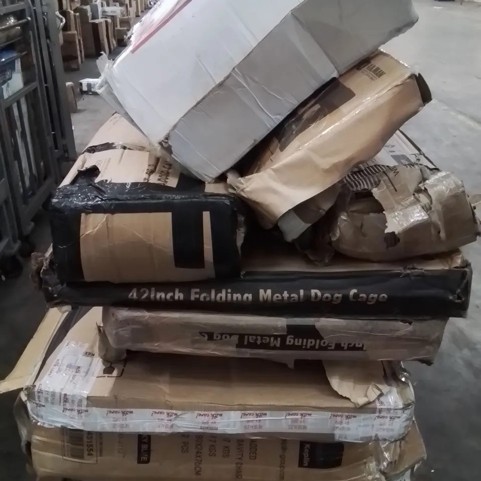 PALLET CONTAINING VARIOUS ASSORTED BOXED ITEMS INCLUDING CHILDREN'S CAR SEAT, CAMPING CHAIRS,FOLDING TABLE ETC...