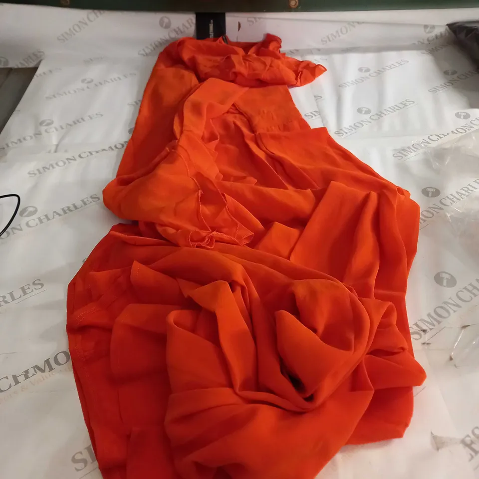 PRETTY LITTLE THING BRIGHT ORANGE PLUNGE FRILL DRESS