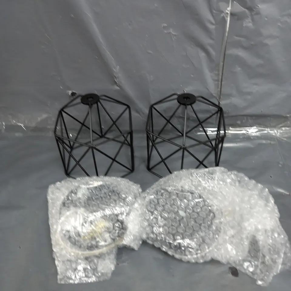 SET OF 2 BIRDCAGE LIGHT SHADES AND PENDANTS