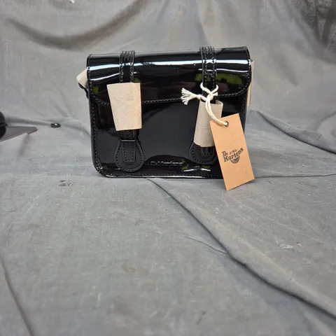 DR. MARTENS BLACK PATENT LEATHER SATCHEL BAG WITH TWIN BUCKLE STRAPS