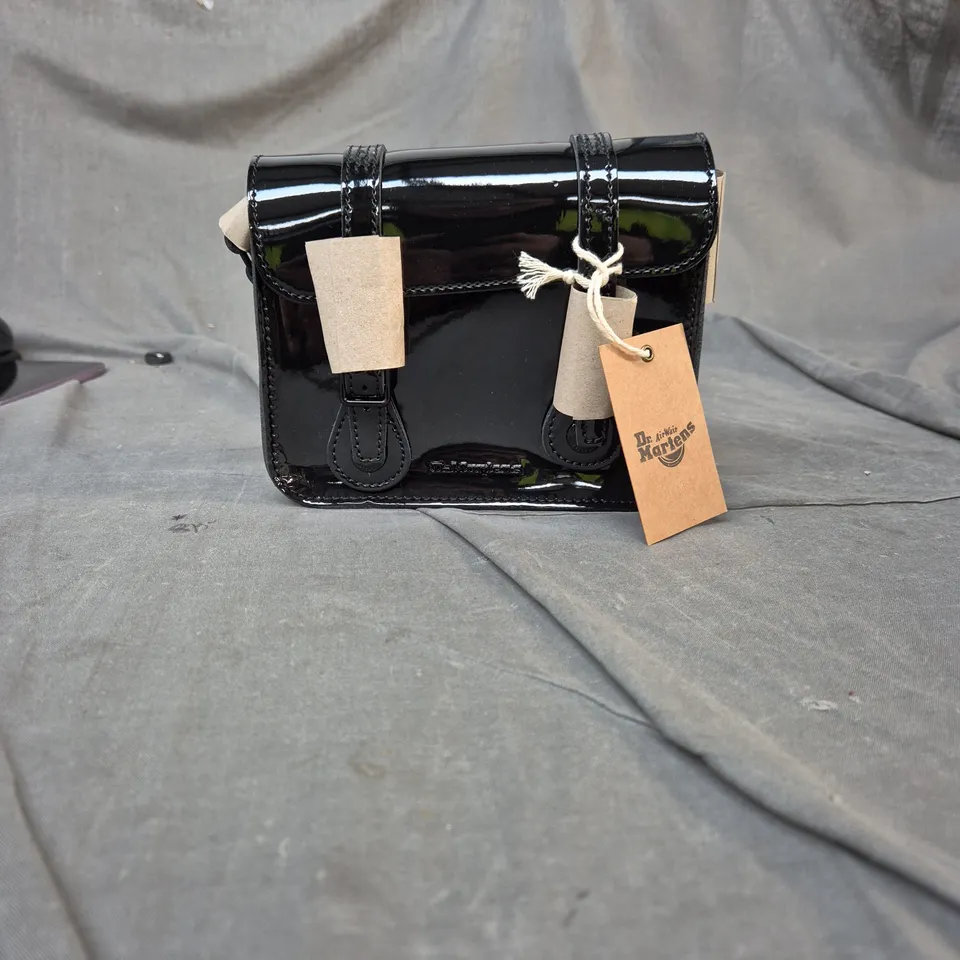 DR. MARTENS BLACK PATENT LEATHER SATCHEL BAG WITH TWIN BUCKLE STRAPS