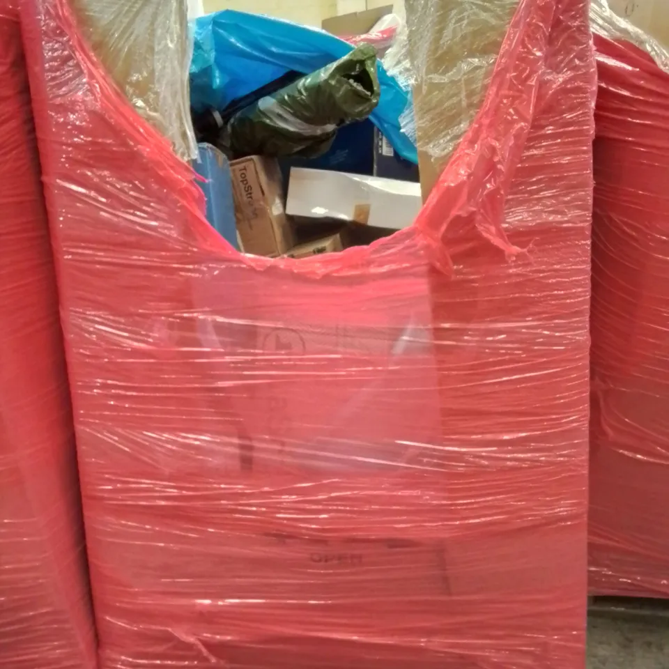 PALLET OF ASSORTED ITEMS INCLUDING AIR COOLER, TOILET SEAT, UMBRELLA, BEACH TENT, ROUND GARDEN TABLE