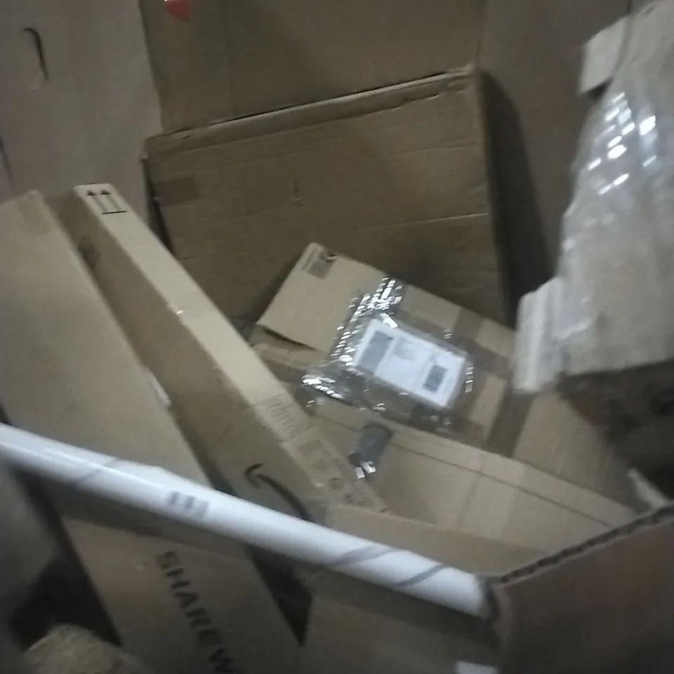 PALLET OF ASSORTED ITEMS INCLUDING- EXTRA TALL CAT GATE, RUG, WRAPPING PAPER