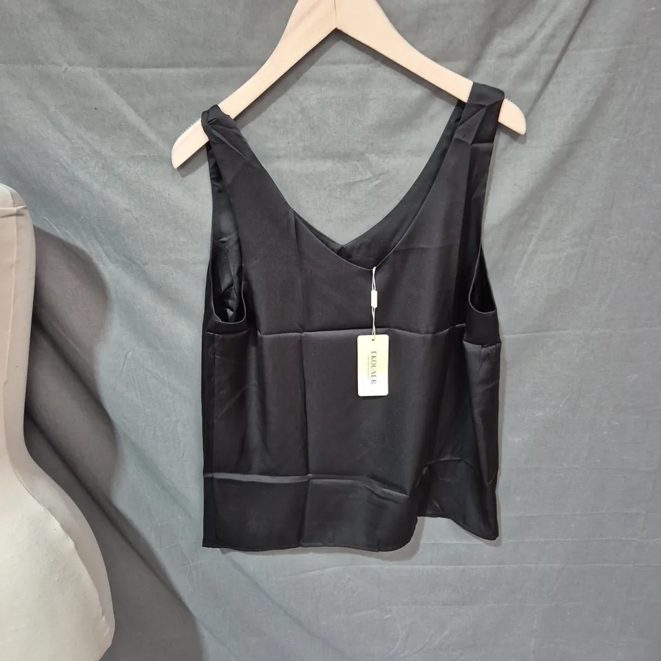 EKOUAER WOMEN'S SATIN SLEEP TOP – BLACK, SLEEVELESS, V-NECK SIZE SMALL