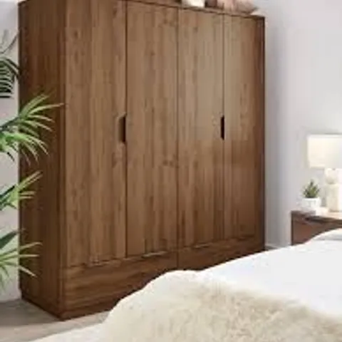 BOXED HARLEM 4 DOOR, 2 DRAWER WARDROBE - MID OAK EFFECT (4 BOXES)
