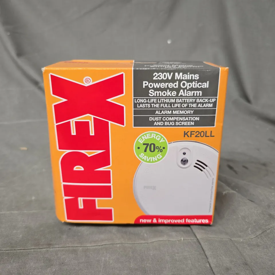 BOXED FIREX 230V MAINS POWERED OPTICAL SMOKE ALARM 