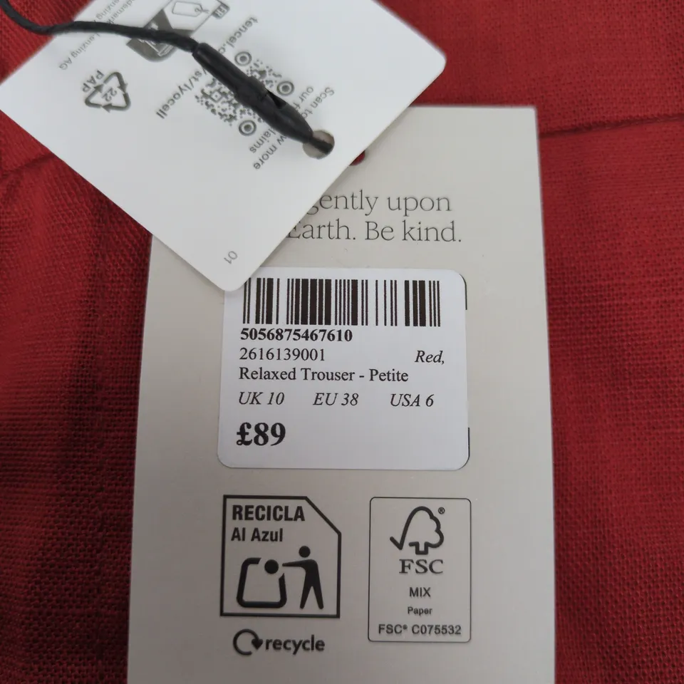 NOBODY'S CHILD PETITE RED RELAXED TROUSER – UK 10 (EU 38, USA 6)