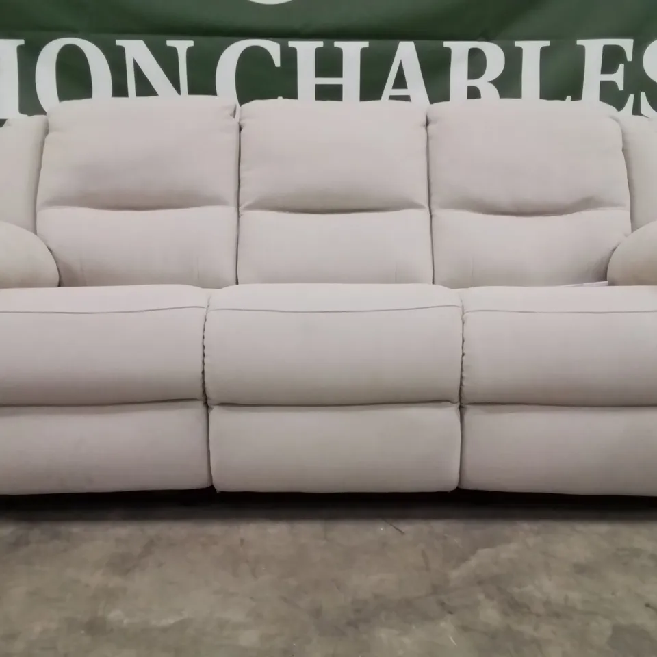 QUALITY DESIGNER 3 SEATER MANUAL RECLINING FABRIC UPHOLSTERED GREY WOVEN SOFA