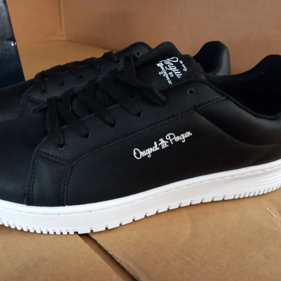 PAIR OF PENGUIN ORIGINAL WIDE FIT FLATFORM TRAINERS IN BLACK - UK 10