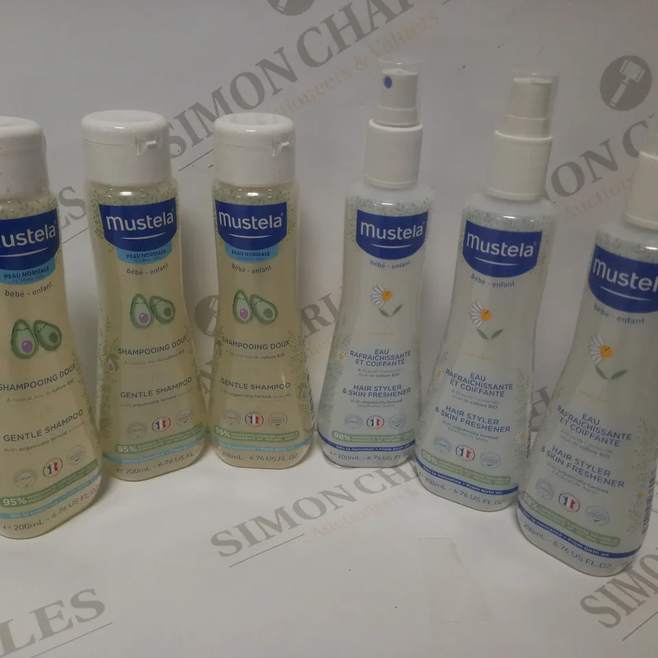 LOT OF 6 MUSTELA BABY/INFANT HAIR CARE PRODUCTS TO INCLUDE GENTLE SHAMPOO & HAIR/SKIN REFRESHER 