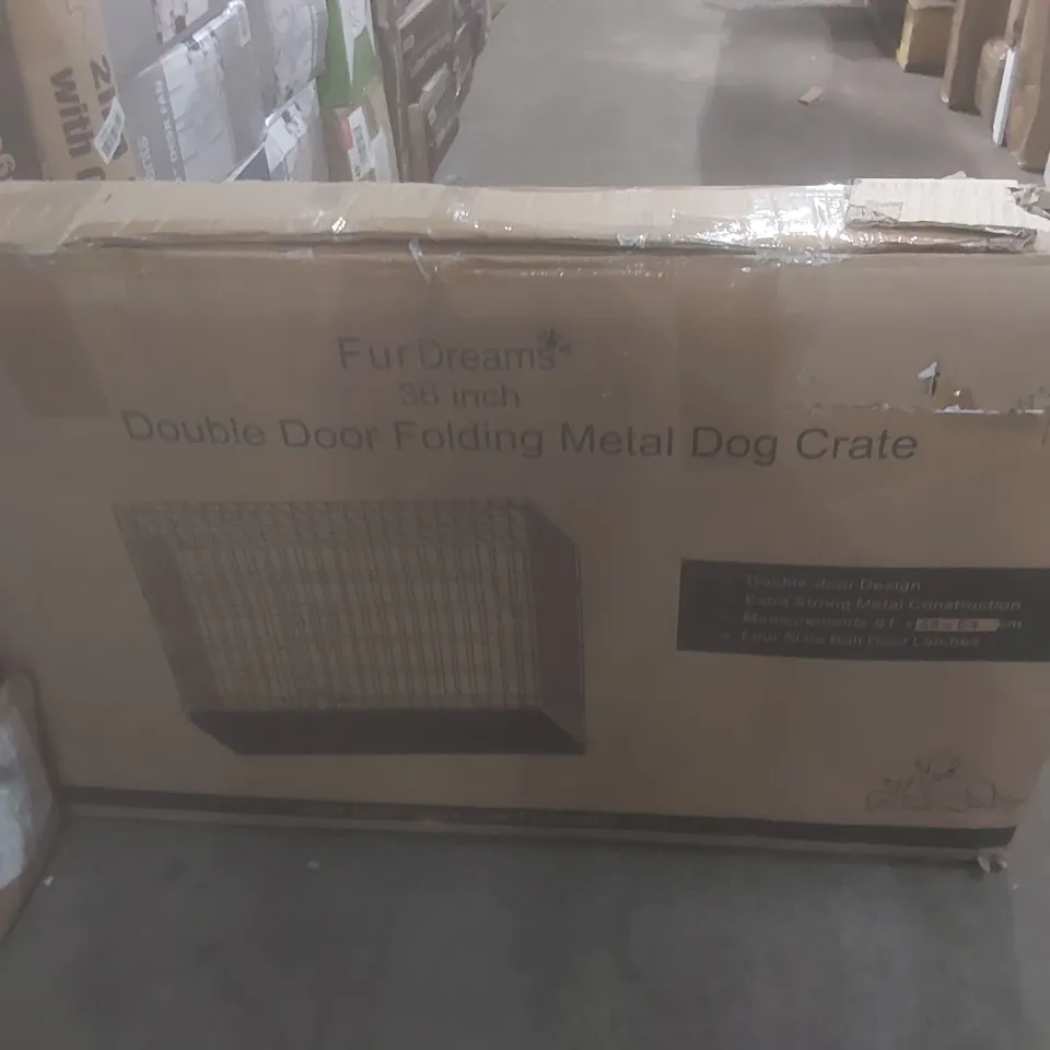 BOXED FUR DREAMS 36" DOUBLE DOOR FOLDING METAL DOG CRATE