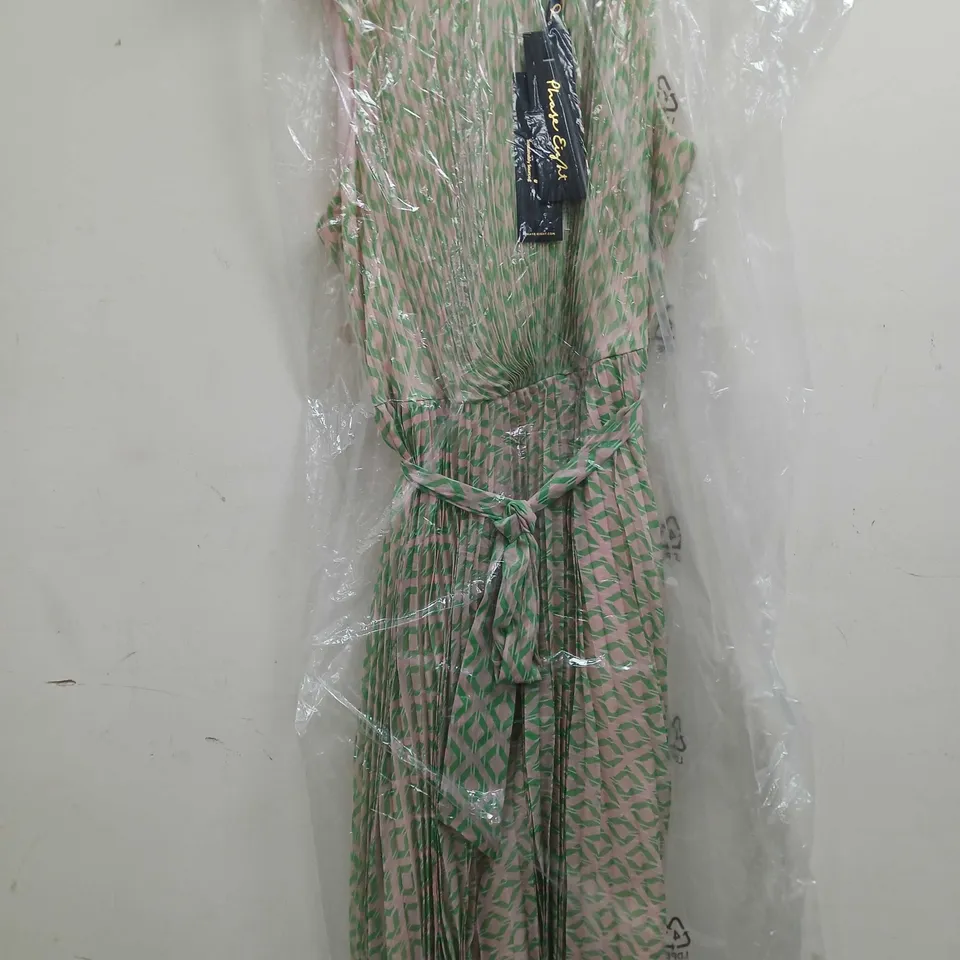 PHASE EIGHT VANYA PLEATED DRESS IN PINK/GREEN - SIZE UK 18