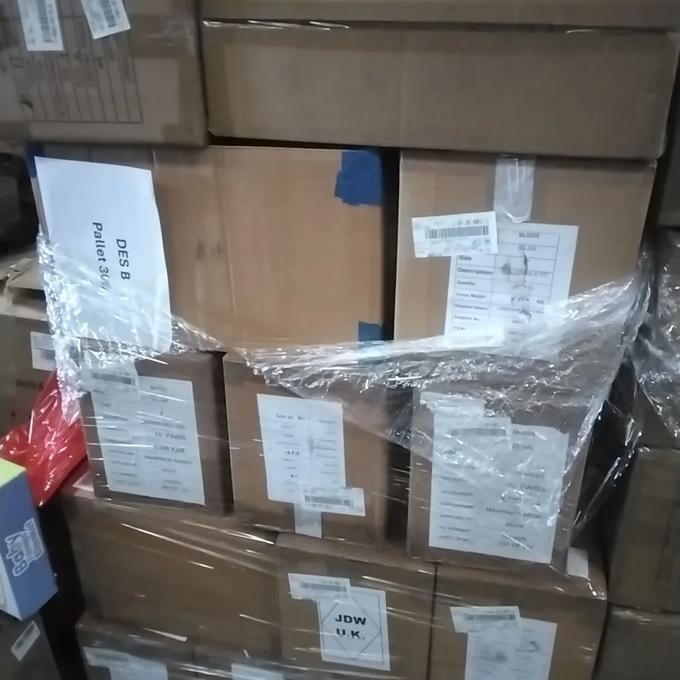 PALLET TO CONTAIN APPROXIMATELY 90 BRAND NEW DESIGNER CLOTHING ITEMS TO INCLUDE; JACKETS, BALLERINA SHOES, FLIP FLOPS ETC